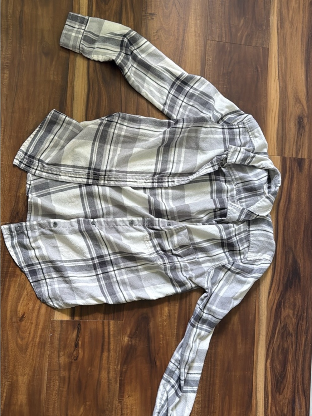 American Eagle Gray and White Plaid Boyfriend Shirt